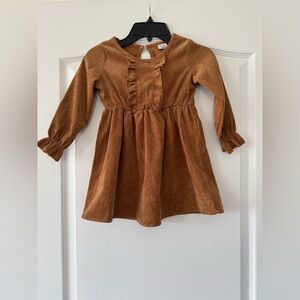 PatPat - Caramel Brown Long Sleeve Corduroy Dress with Ruffles - Size 2-3T